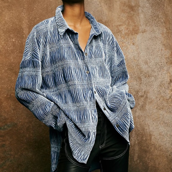 NEW Free People My Best Top Button Down In Eventide Blue - Picture 4 of 16